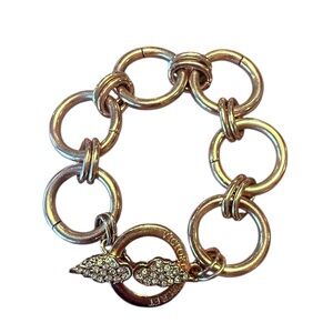Y2K Vintage Victoria's Secret Gold Circular Link Bracelet Crystal Wing Toggle